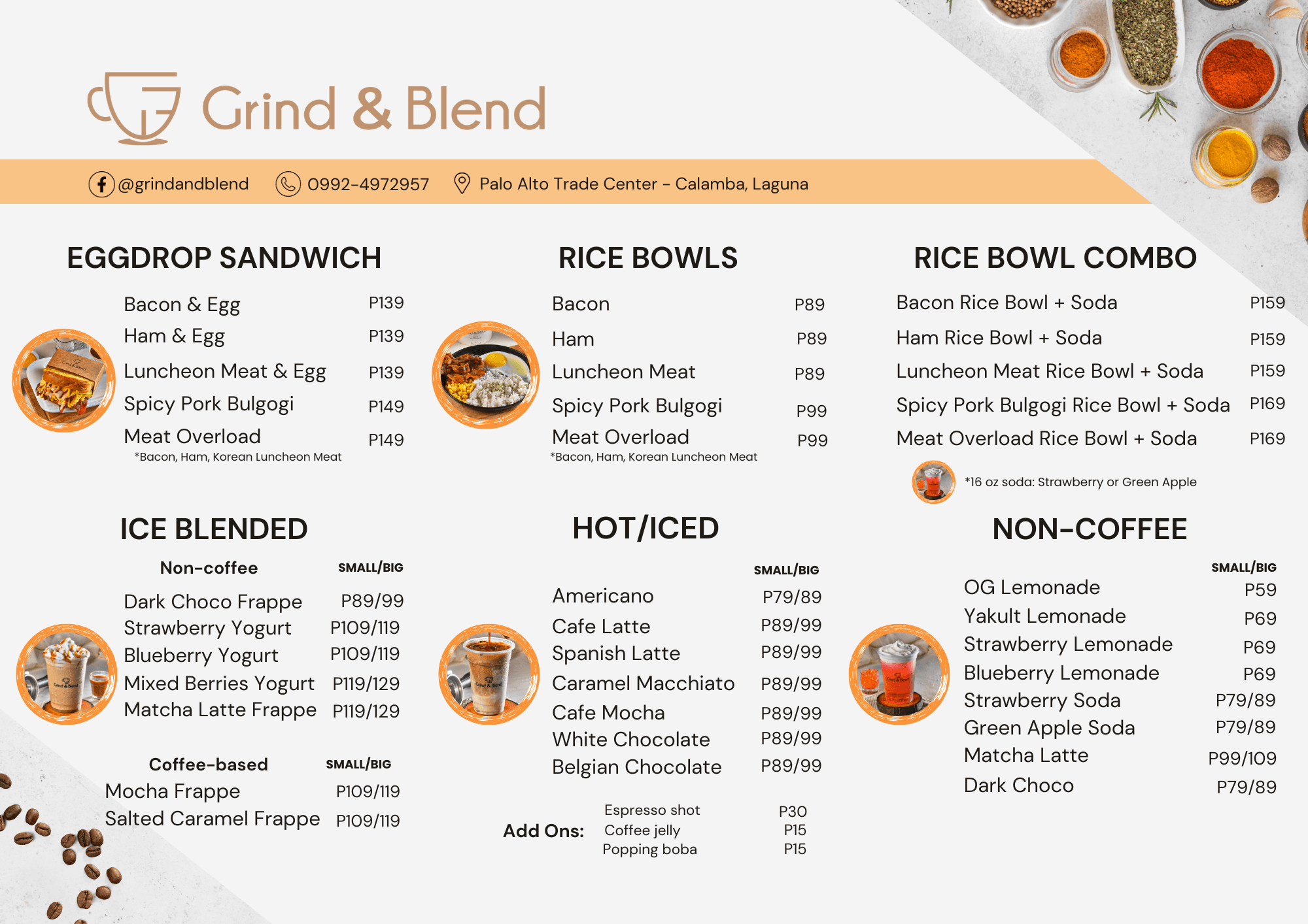 Grind and Blend Menu